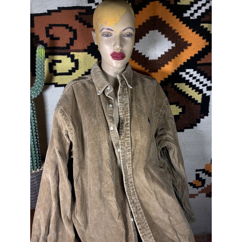 Ralph Lauren Corduroy Shirt Mens XL Tan Excellent Button Down Long Sleeve USA